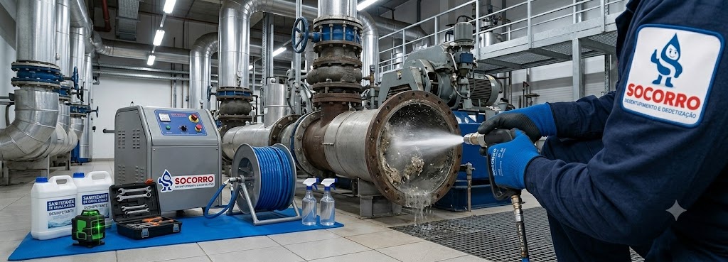 Profissional realizando Desentupimento, Hidrojateamento e Manutenção Preventiva Industrial em Ilhota