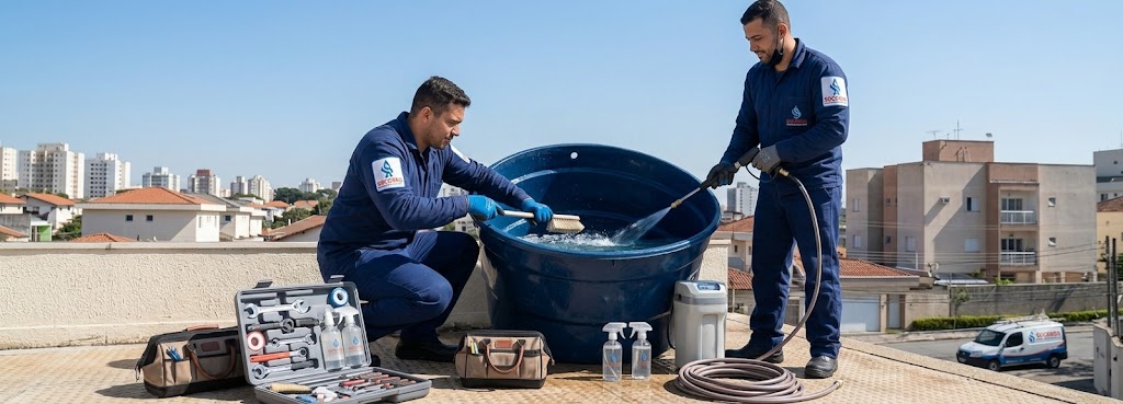 Profissional realizando Limpeza e Higienização de Caixas D'água em Ilhota
